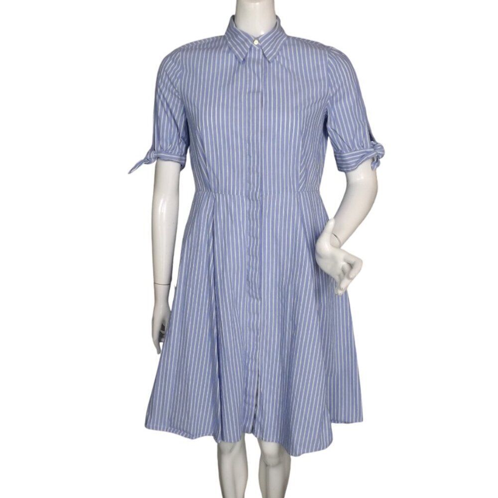 CALVIN KLEIN Shirt Dress, 8, Blue/White Stripes, Short/Mid Sleeve, Cotton, F&F